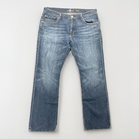 7 For All Mankind Brett Jeans Dark Wash Denim Bootcut Mens Size 36 X 32 Western - Picture 1 of 9